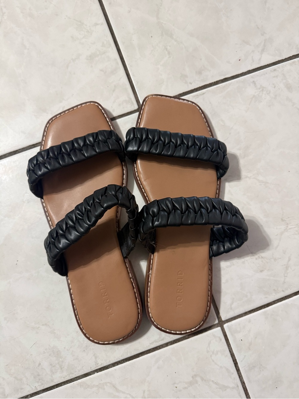 torrid Black Braided Double-Strap Slide Sandals